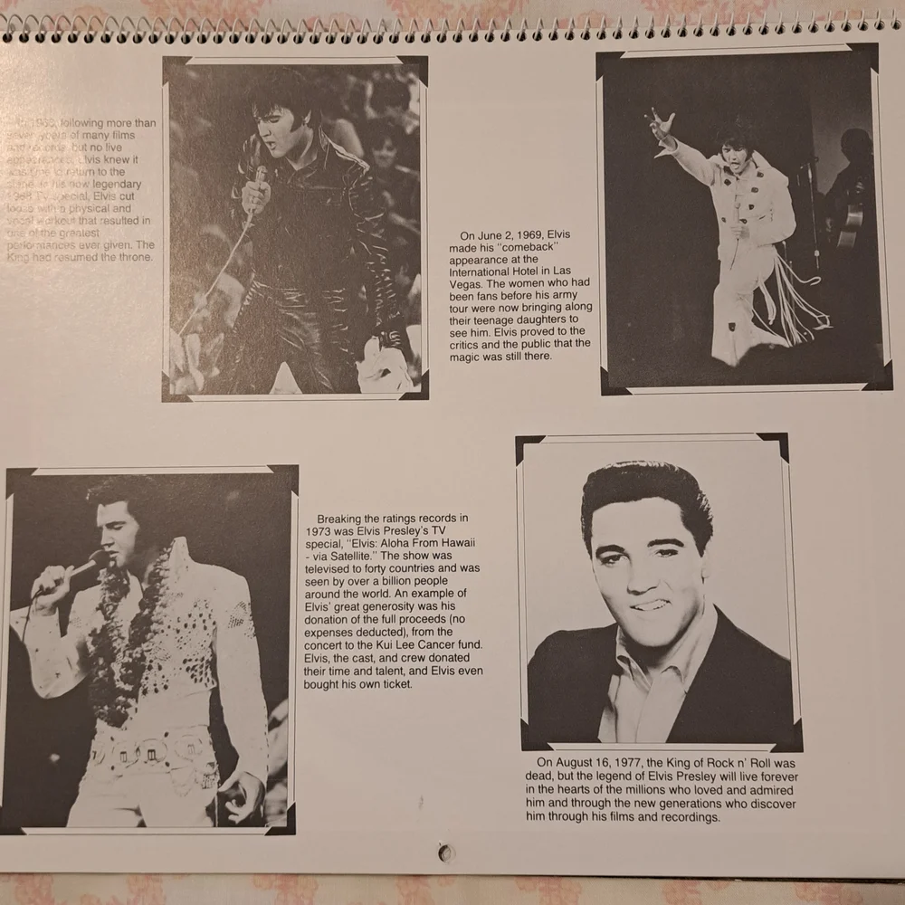 Vintage 1990 Elvis Calendar VGC